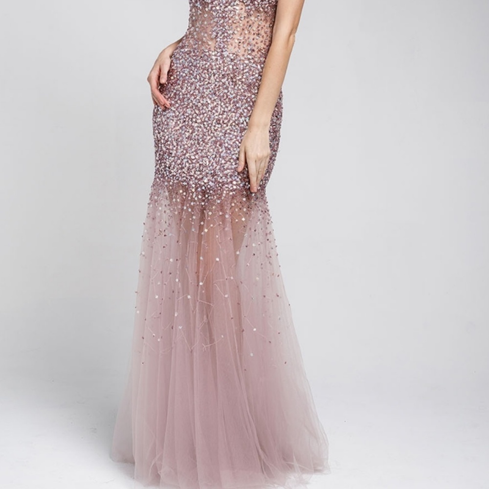 EVENING FORMAL PROM OPEN BACK GOWN AC259 ROSE - Picture 2 of 7